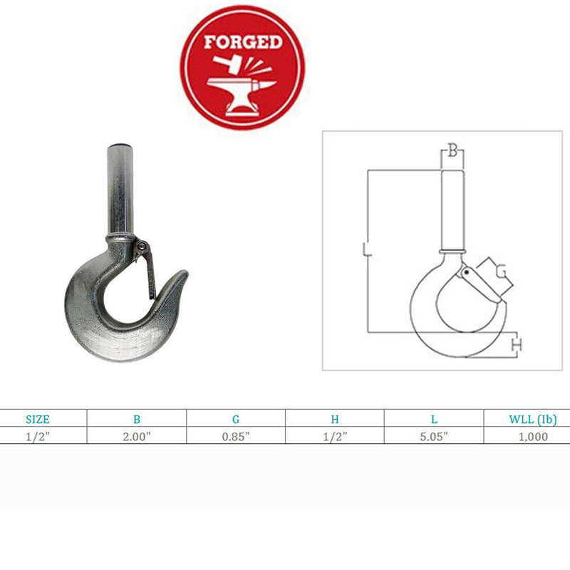 Marine Stainless Steel 1/2" Shank Hook Drop Forged Hook Rigging 1,000 Lb WLL
