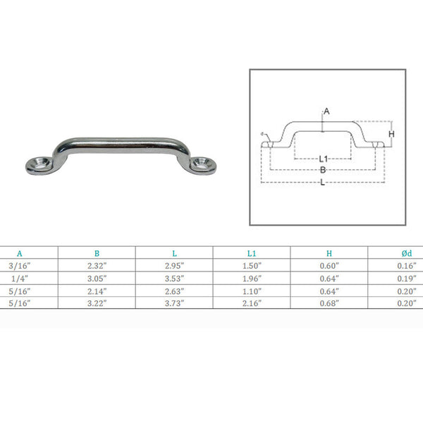 Stainless Steel T304 3/16", 1/4", 5/16" Long Pad Eye Rigging Wire Cable Yacht