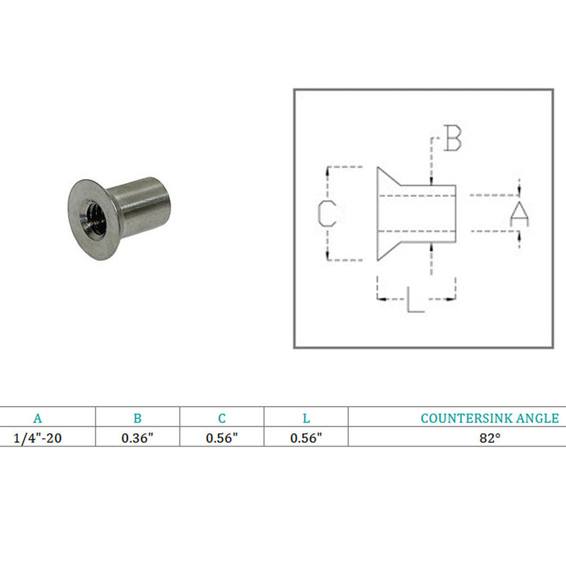 4Pc Marine Stainless Steel 1/4" Countersink End Cap 82 Degree Countersink Angle