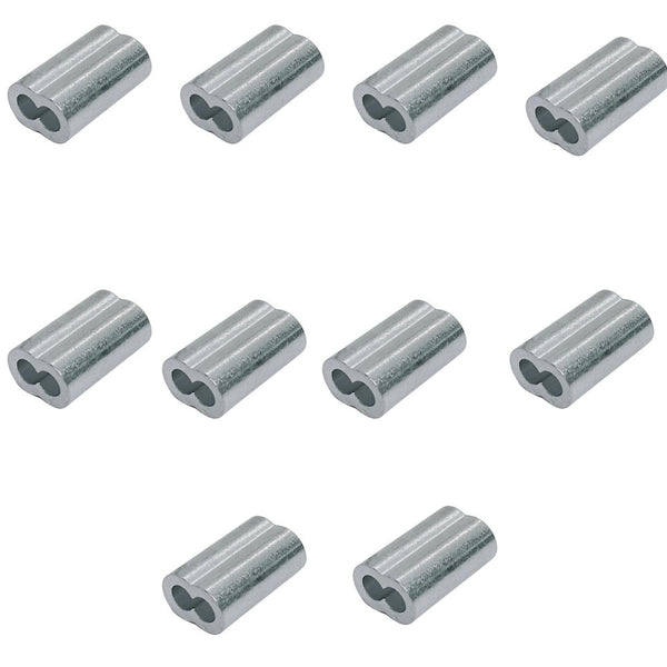 10 Pc 1/8" Aluminum Sleeve Wire Rope Swage Crimp Clip Duplex Oval Sleeves