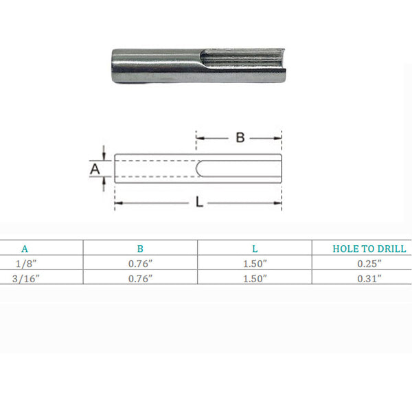 Marine Stainless Steel T316 T Anchor Fitting For 1/8", 3/16" Cable Hand Swage