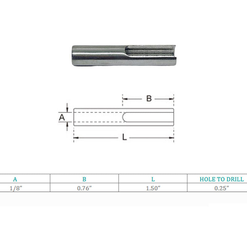 Marine Stainless Steel T316 T Anchor Fitting For 1/8", 3/16" Cable Hand Swage