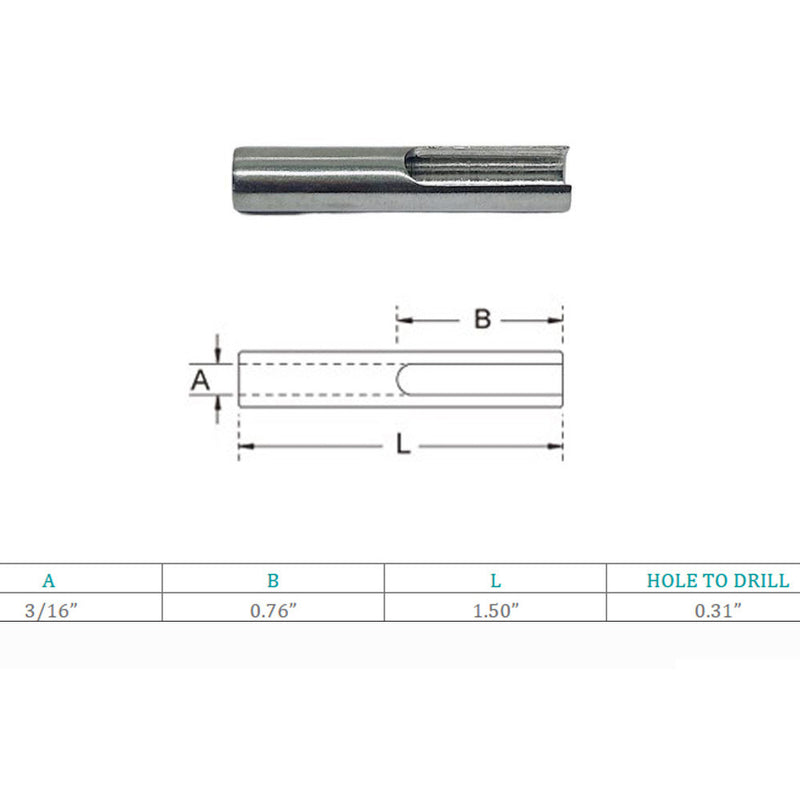 Marine Stainless Steel T316 T Anchor Fitting For 1/8", 3/16" Cable Hand Swage