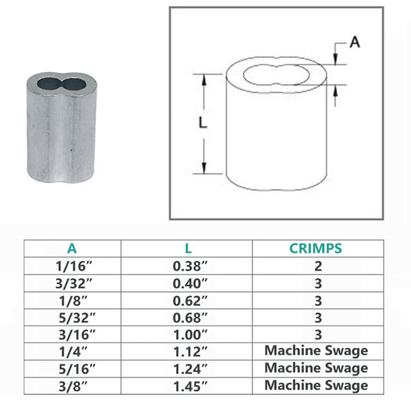 Aluminum Sleeve Wire Rope Swage Crimp Clip Duplex Oval Sleeves