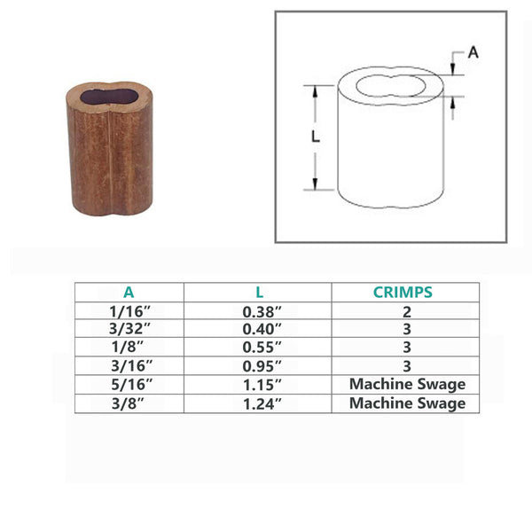 Copper Sleeve Wire Rope Swage Crimp Crimping Clip Duplex Oval Sleeves