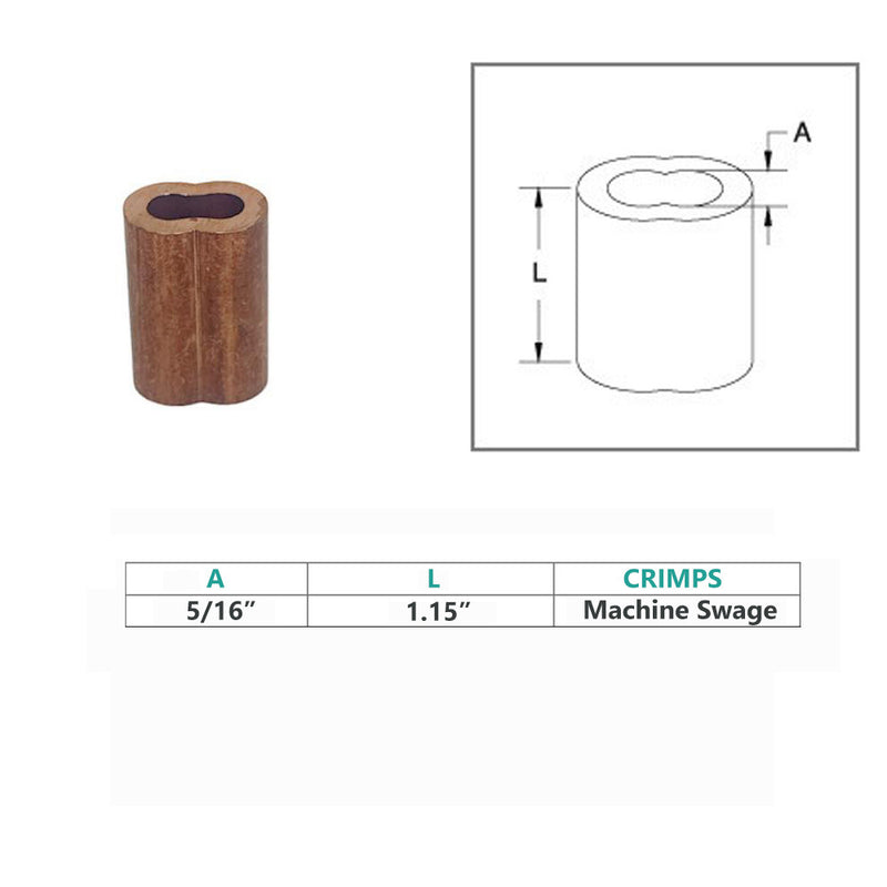 Copper Sleeve Wire Rope Swage Crimp Crimping Clip Duplex Oval Sleeves