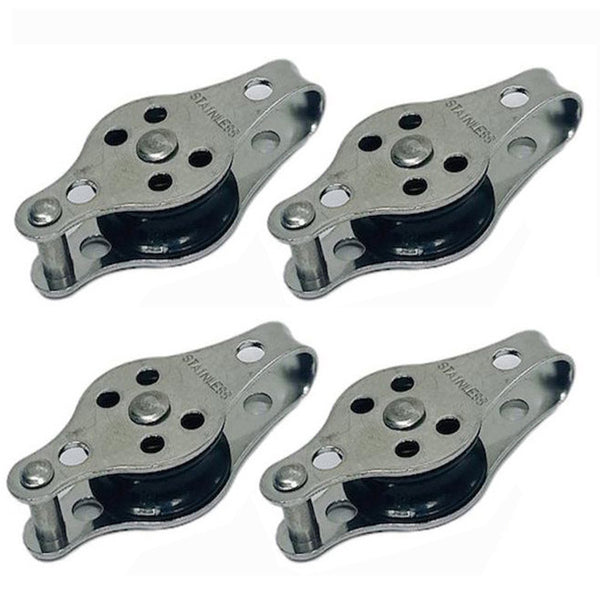 4Pc Stainless Steel T304 1/4" Pulley Block Nylon Sheave Wire Rope Pulley Becket