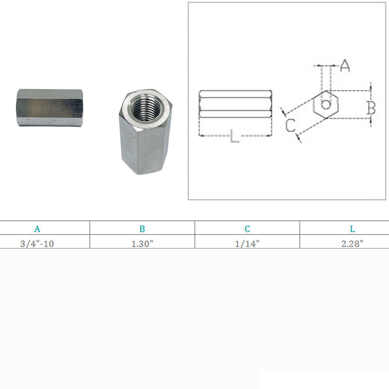 Marine Boat Stainless Steel T316 3/4" Coupling Nut Hex Connecting Nut Threaded