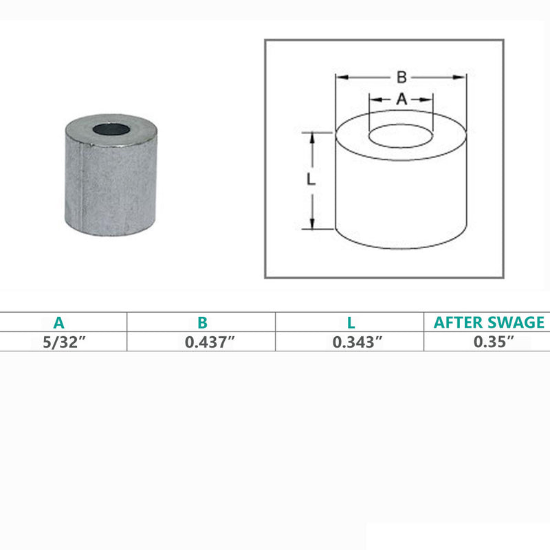 2 Pc 5/32" Aluminum Stop Button Aluminum Swage Stop Sleeve Button Rigging