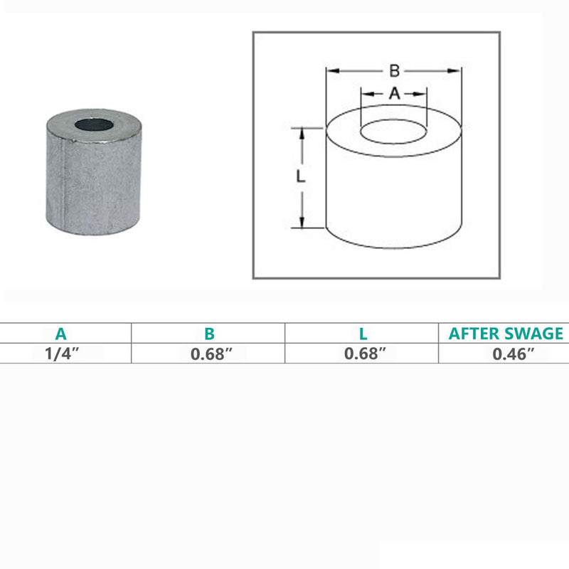 2 Pc 1/4" Aluminum Stop Button Aluminum Swage Stop Sleeve Button Rigging