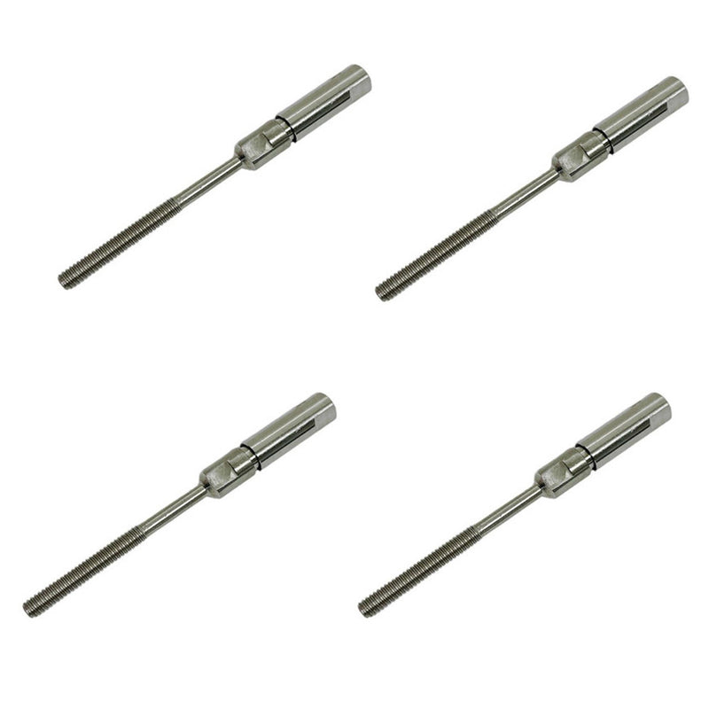 4 Pc Marine Stainless Steel Swageless Short Stud 1/4" Thread For 1/8" Cable Wire