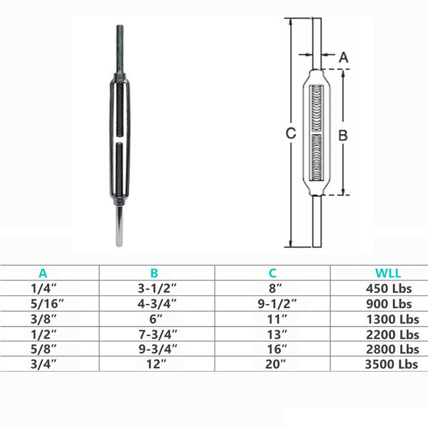 Marine Boat Stainless Steel T316 Stub End Turnbuckle