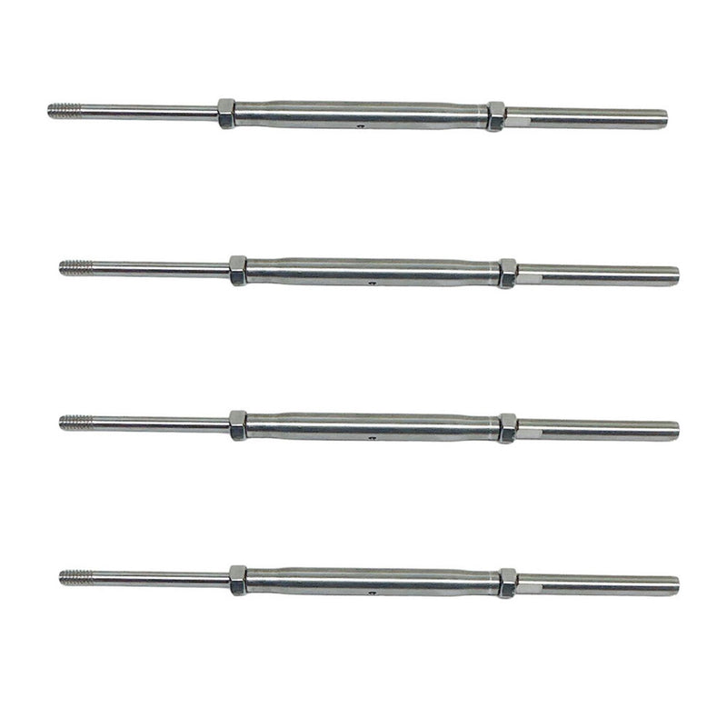 4 Pc Stainless Steel 1/4" Thread Rod, HAND SWAGE Stud Turnbuckle 3/16" Cable