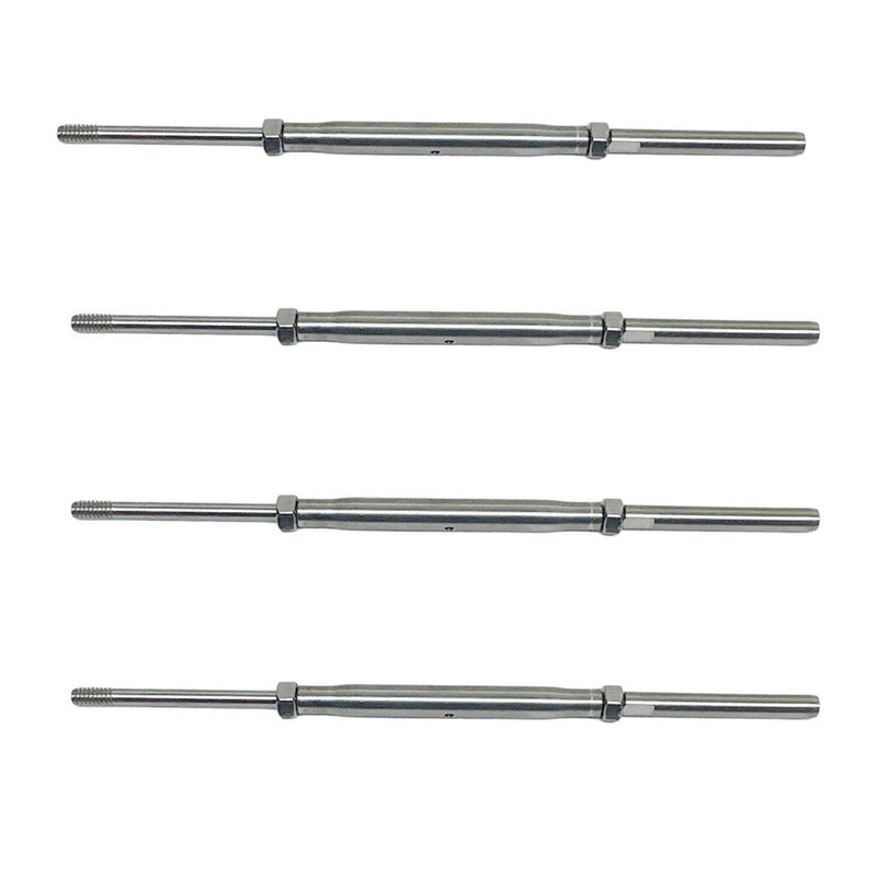 4Pc Marine Stainless Steel 1/4" Threaded Rod & Swage Stud Turnbuckle 1/8" Cable