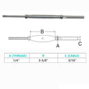 Marine Stainless Steel 1/4" Threaded Rod & Swage Stud Turnbuckle 3/16" Cable