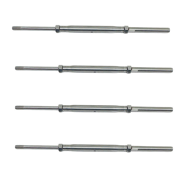 4 Pc Stainless Steel 1/4" Threaded Rod & Swage Stud Turnbuckle 3/16" Cable