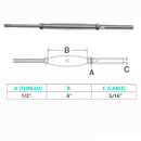 Marine Stainless Steel 1/2" Threaded Rod & Swage Stud Turnbuckle 5/16" Cable