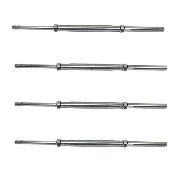 4 Pc Marine Stainless Steel 3/4" Threaded Rod & Swage Stud Turnbuckle 1/2" Cable