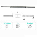 Stainless Steel 1/4" Thread Rod HAND SWAGE Stud Turnbuckle for 1/8", 3/16" Cable
