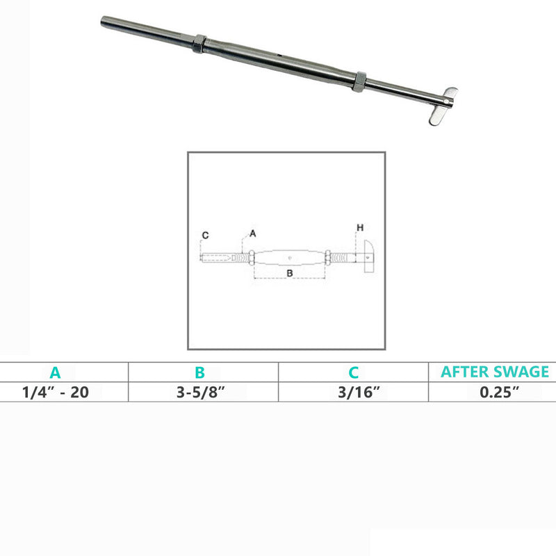 Stainless Steel 1/4" Threaded Drop Pin & Hand Swage Stud Turnbuckle 3/16" Cable