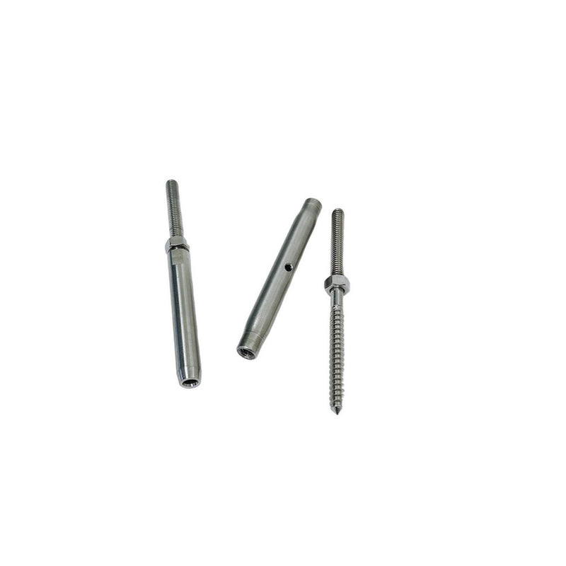 Marine Stainless Steel 3/8" Threaded Lag & Swage Stud Turnbuckle 1/4" Cable
