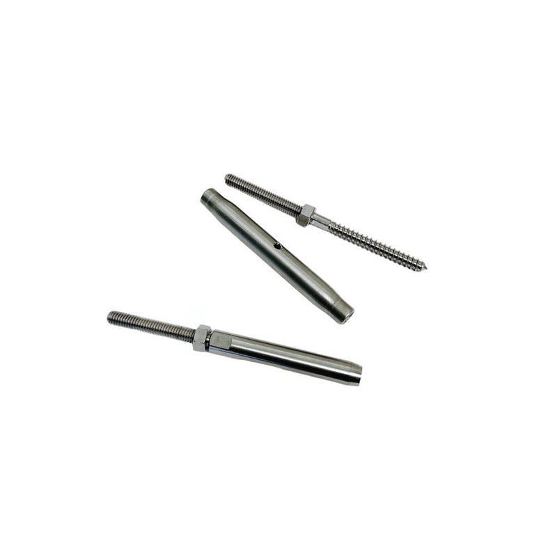 Marine Stainless Steel 3/8" Threaded Lag & Swage Stud Turnbuckle 1/4" Cable
