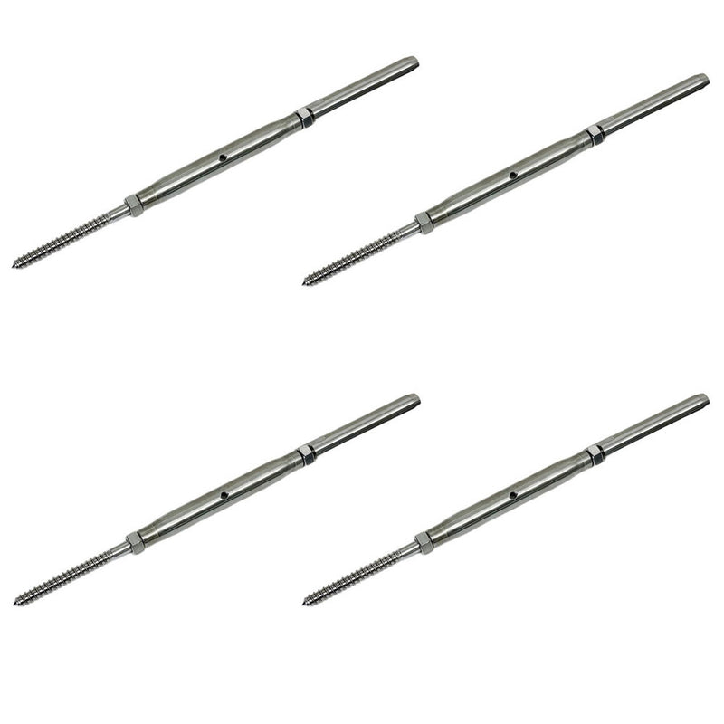 4 Pc Marine Stainless Steel 3/8" Threaded Lag & Swage Stud Turnbuckle 1/4" Cable