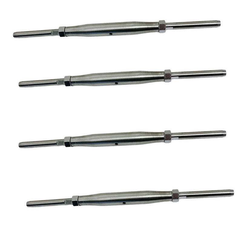 4 Pc Stainless Steel 3/8" Thread Swage Stud & Stud Pipe Turnbuckle 3/16" Cable