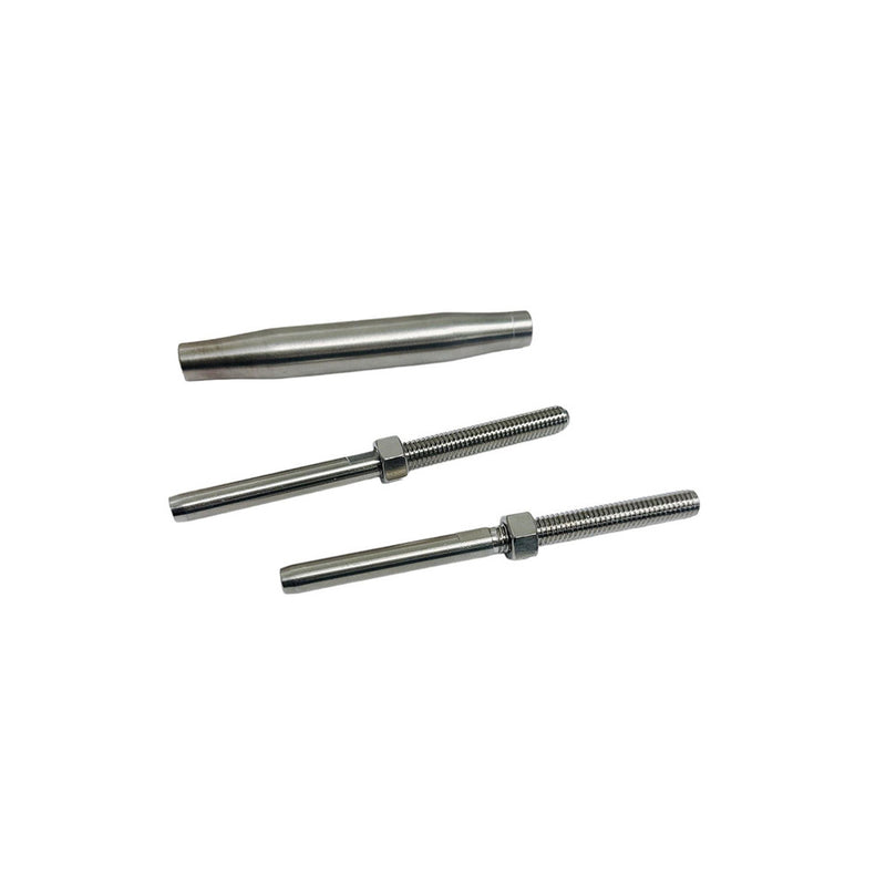 4 Pc Stainless Steel 3/8" Thread Swage Stud & Stud Pipe Turnbuckle 3/16" Cable
