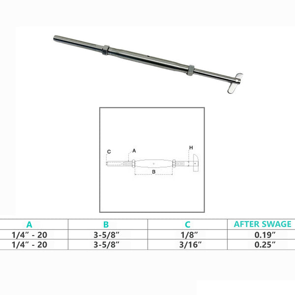 Stainless Steel 1/4" Threaded Drop Pin & Hand Swage Stud Turnbuckle For Cable