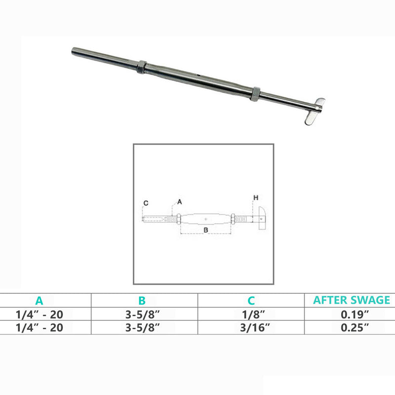 Stainless Steel 1/4" Threaded Drop Pin & Hand Swage Stud Turnbuckle For Cable