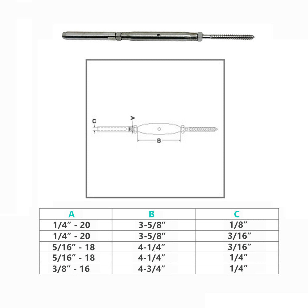 Sujecion Exterior Inoxidable Perno De Acero Inoxidable T316 Para Barandillas De Cable – Tornillo Swage Lag Rosca 3/16 Swage Roscado Acero Inoxidable
