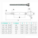Marine Stainless Steel Thread Fork & Swage Stud Turnbuckle For Cable Wire