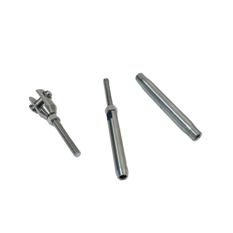 Marine Stainless Steel 1/4" Thread Fork & Hand Swage Stud Turnbuckle 3/16" Cable