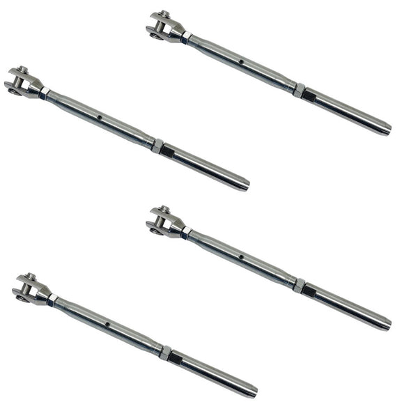 4 Pc Stainless Steel 1/4" Thread Fork & Hand Swage Stud Turnbuckle 3/16" Cable