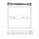 Marine Stainless Steel T316 3/4" Toggle & toggle Pipe Turnbuckle 3,500 Lbs WLL