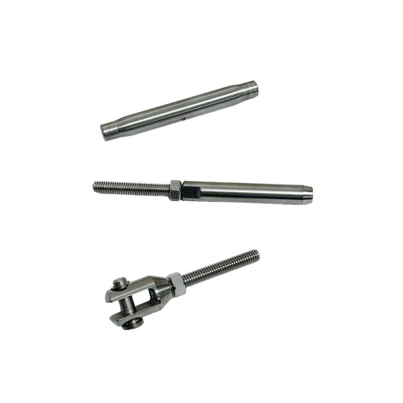 Marine Stainless Steel 1/4" Thread Fork & Hand Swage Stud Turnbuckle For 1/8", 3/16" Cable