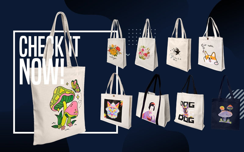 Set of 9 Eco-Friendly Reusable Grocery Bags, Cotton Canvas Tote Shopping Bag