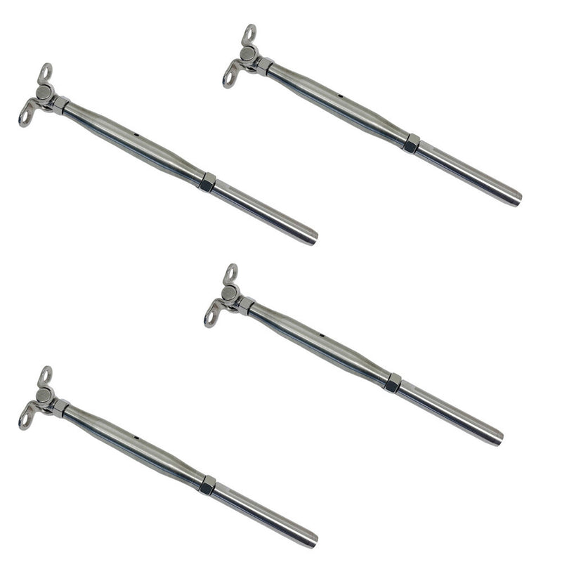 4 Pc Marine Stainless Steel 1/4" Deck Toggle & Swage Stud Turnbuckle 1/8" Cable