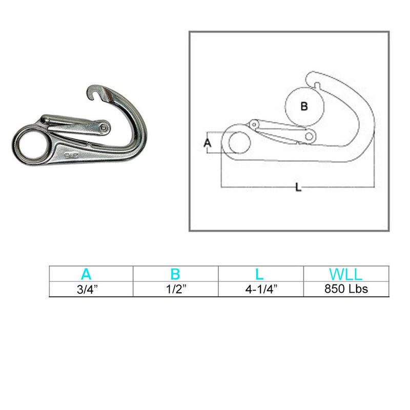 4 Pc Marine Boat Stainless Steel Double Lock Safety Hook WLL 850 Lbs Sailing