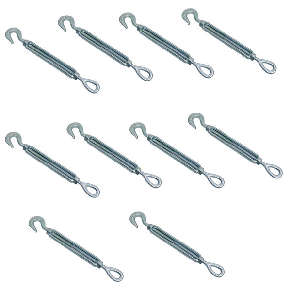 10 Pc 1/4" x 4" Hook Eye Galvanized Turnbuckle Drop Forged 400 Lb WLL Hook Eye