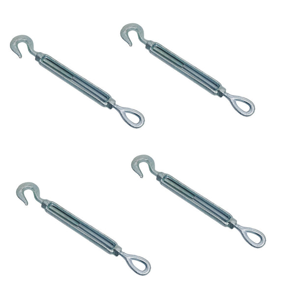 4 Pc 5/16" x 4-1/2" Hook Eye Galvanized Turnbuckle Drop Forged 700 Lbs WLL Hook