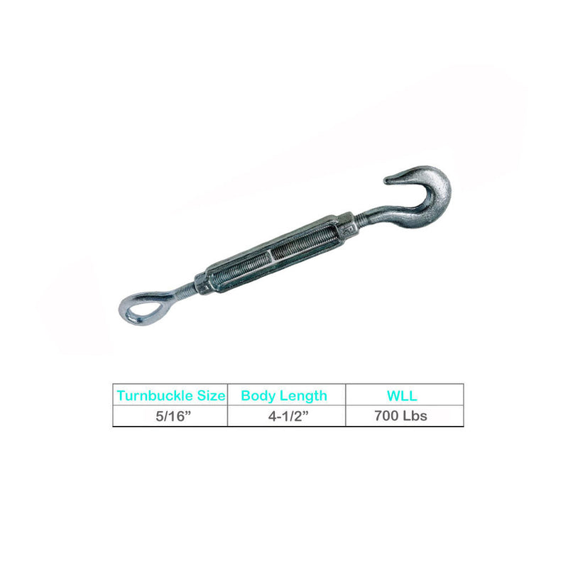 10 Pc 5/16" x 4-1/2" Hook Eye Galvanized Turnbuckle Drop Forged 700 Lbs WLL Hook