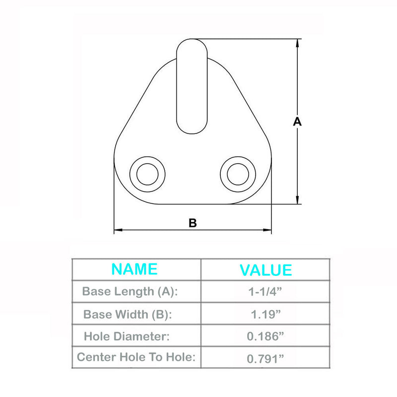 Marine Boat Stainless Steel T304 1-1/4" Fender Hook Pad Eye Hanger Eye Plate