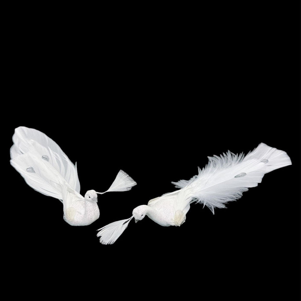 2 Pcs 6"L Artificial Peacock Bird Glitter Gems Foam Feather Crafts Christmas Ornament Decorations