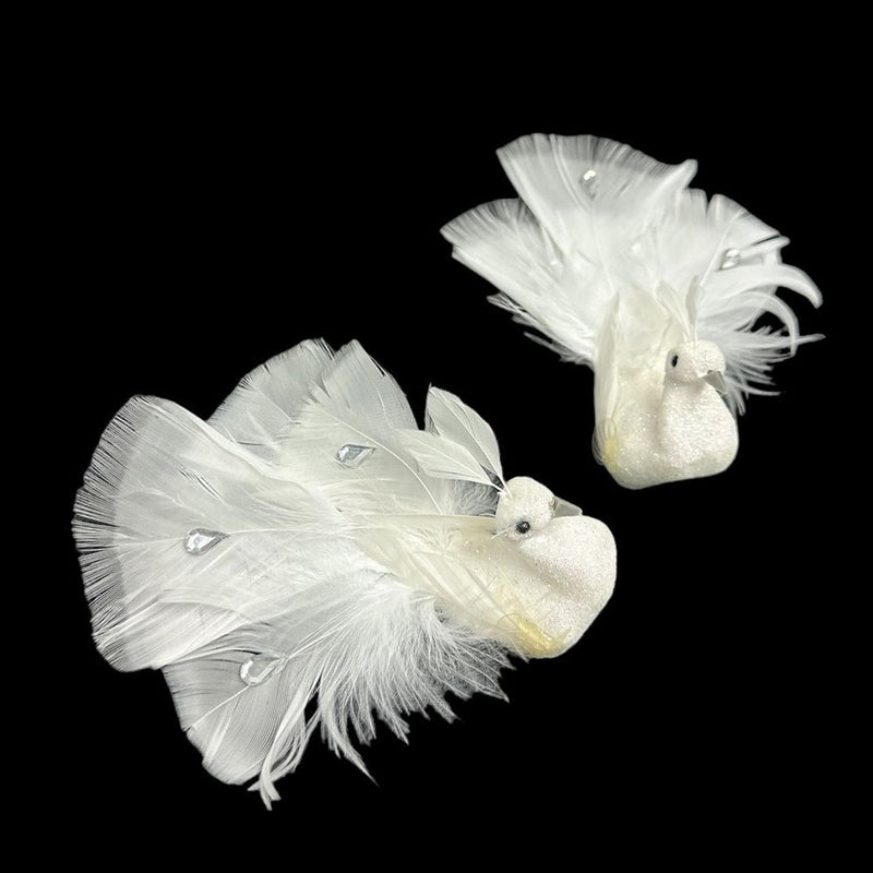 2 Pcs 4-1/2"L Artificial Peacock Bird Glitter Gems Foam Feather Crafts Christmas Ornament Decorations
