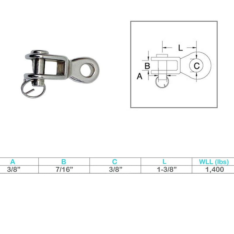 Marine Boat Stainless Steel T316 3/8" Rigging Toggle 1400 Lb WLL Lifting Rigging