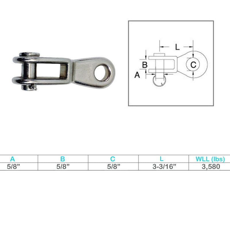 Marine Boat Stainless Steel T316 5/8" Rigging Toggle 3580 Lb WLL Lifting Rigging