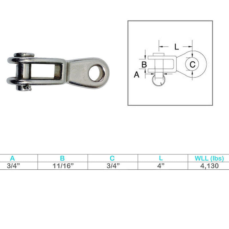 4 Pc Marine Boat Stainless Steel 3/4" Rigging Toggle 4130 Lb WLL Lifting Rigging