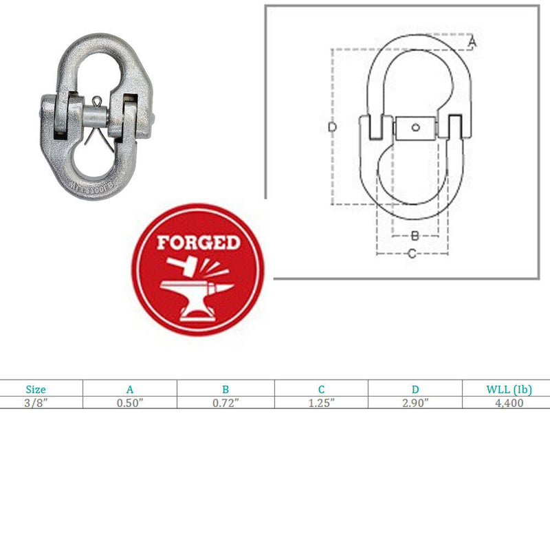 4 Pc Marine Stainless Steel 3/8" Hammerlock Link Chain Connect Link 4400 Lb WLL